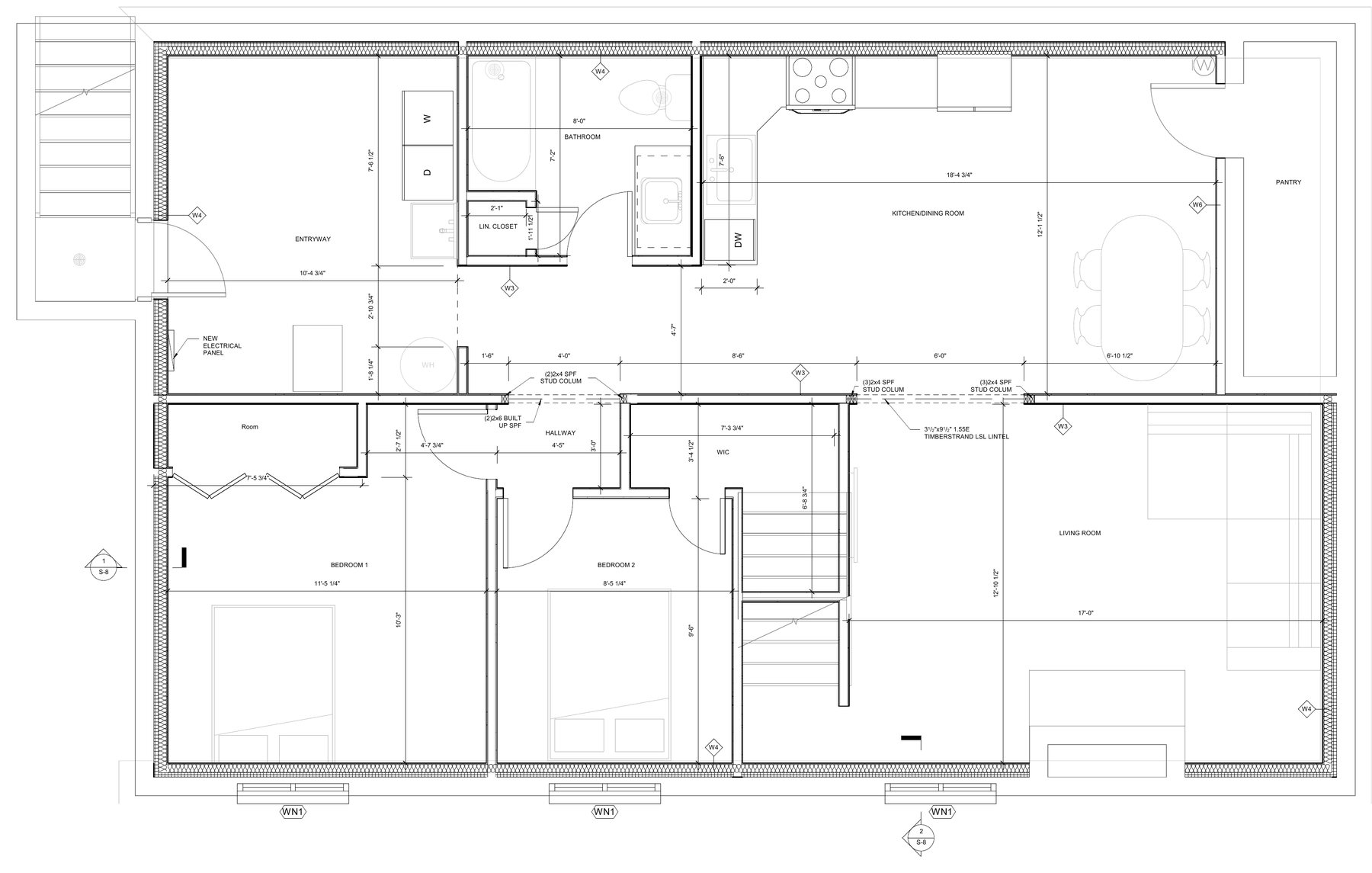 Proposed basement suite floor plan with two bedrooms, kitchen and living room