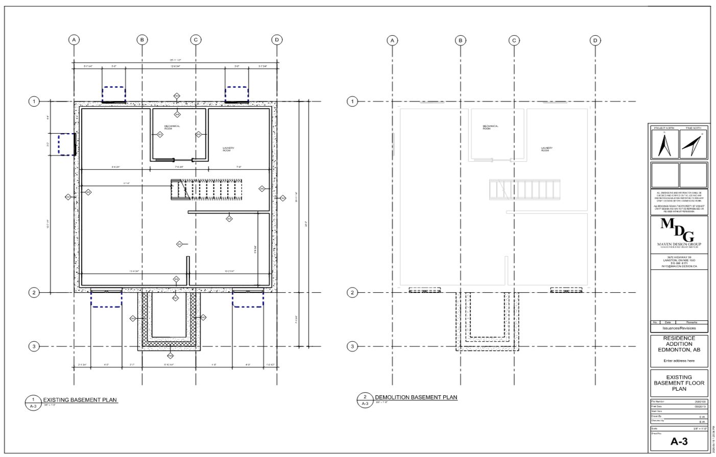 Sheet A-3, existing and demolition basement plans