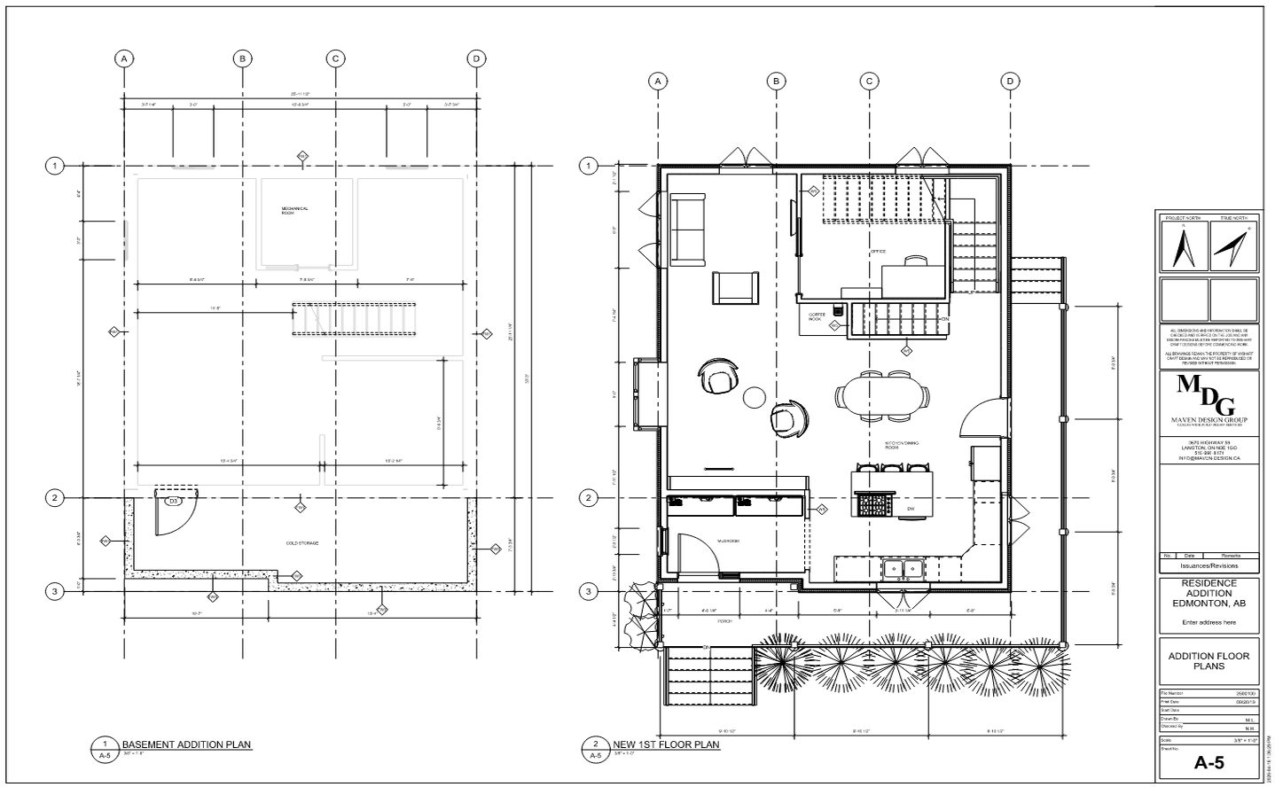 Sheet A-5, basement addition and new first floor plans